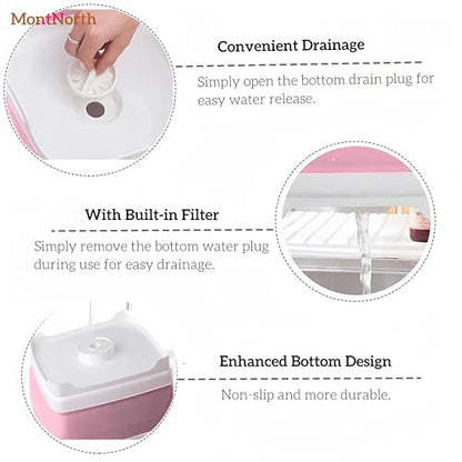 Collapsible Wash Basin 9L, Foldable Dish Tub with Drain Plug, Portable Collapsible Dish Basin, Camping Sink for Washing Dishes, Laundry & Kitchen Use (Pink) - color: Pink - Set of 1