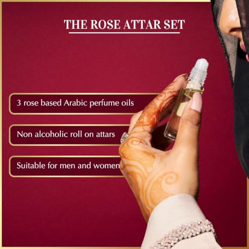 Dukhni Rose Attar Oil Set 3 x 6ml Roll on Perfume Oils | Islamic Gifts
