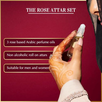 Dukhni Rose Attar Oil Set 3 x 6ml Roll on Perfume Oils | Islamic Gifts
