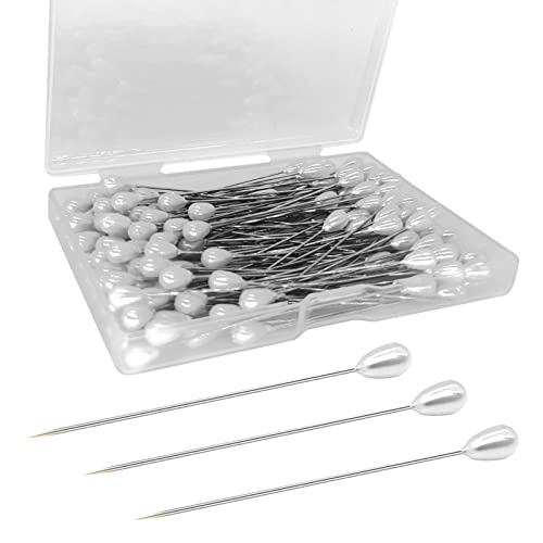 Hovesty 200PCS Corsage Pins, Teardrop Pearl Sewing Pins, Long 2inch Straight Sewing Wedding Bouquet Pins for Wedding, Jewelry, Flower DIY Decoration, Quilting and Craft (200Pcs, White) - color: 200pcs, White