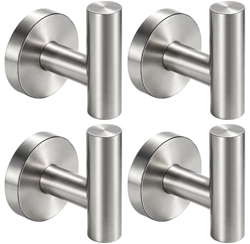 Nolimas Bathroom Towel Hooks, SUS 304 Stainless Steel Coat Hook Round Clothes Towel Coat Robe Hook Cabinet Closet Door Sponges Holder for Bath Kitchen Garage Hotel,Wall Mounted, Brushed Nickel, 4Pack - color: 4pcs Brushed Nickel