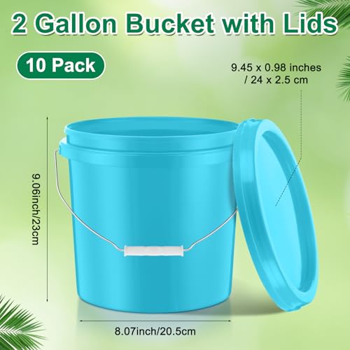 Tioncy 10 Pcs 2 Gallon Plastic Buckets with Lids and Handles,Light Blue | Storage Pails for Paint, Cleaning, Organizing, Durable Containers, Metal Handles, Plastic Material - color: Light Blue