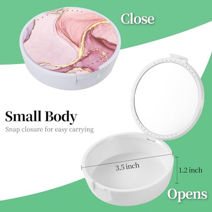 Retainer Case, Denture & Orthodontic Aligner Case with Mirror & Ventilation, Pink Marble - color: Pink Marble