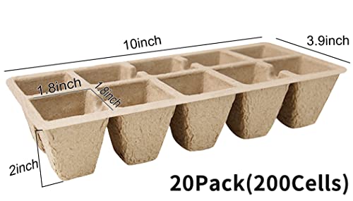 200 Cells Seed Starter Tray, 20 Pack Biodegradable Seed Starter Kit, Peat Pots for Seedlings with 200 Plant Labels, 2 Seed Planting Tool and 1 Spray Bottle