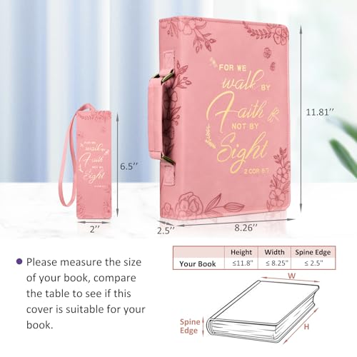 FINPAC Large Classic Bible Cover Vegan Leather Carrying Book Case Church Bag Bible Protective with Handle, Gift for Women, Mother, Friends, Pink - color: Pink