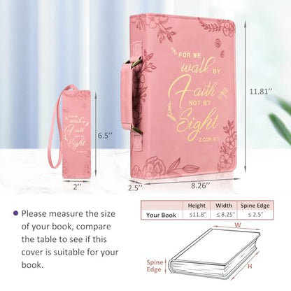 FINPAC Large Classic Bible Cover Vegan Leather Carrying Book Case Church Bag Bible Protective with Handle, Gift for Women, Mother, Friends, Pink - color: Pink