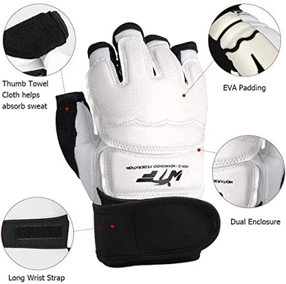Taekwondo Karate Gloves & Sparring Gear Foot Protector Set, Boxing Sparring Foot Guard and Half-Finger Gloves for Martial Arts TKD Kung Fu Punch Bag Kickboxing MMA Training - size: Large