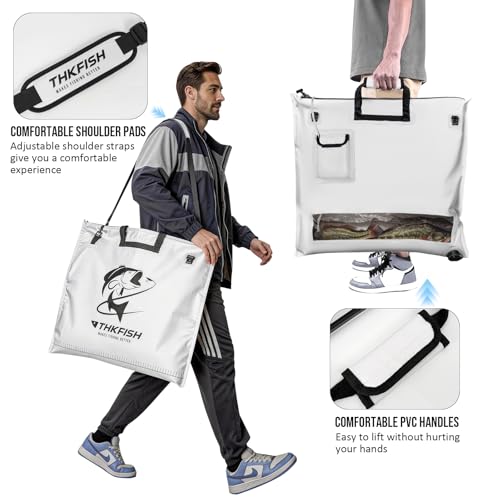 THKFISH Fish Tournament Weigh in Bag for Bass Fishing with Leakproof Zipper | Heavy Duty Live Fish Bags for Caught Fish with Waterproof Zipper and Mesh Liner,Puncture Resistant - color: White-25×23in