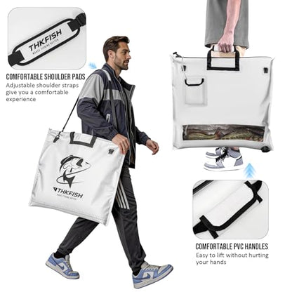THKFISH Fish Tournament Weigh in Bag for Bass Fishing with Leakproof Zipper | Heavy Duty Live Fish Bags for Caught Fish with Waterproof Zipper and Mesh Liner,Puncture Resistant - color: White-25×23in