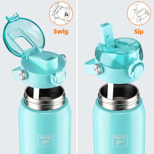 Fanhaw 24 oz Insulated Stainless Steel Water Bottle with 2-in-1 Straw& Chug Lid, Leakproof Wide Mouth Vacuum Bottle for School, Sports, Kids, Teens& Adults, Back to School Essentials (Tif Blue) - color: Tif Blue