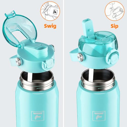 Fanhaw 24 oz Insulated Stainless Steel Water Bottle with 2-in-1 Straw& Chug Lid, Leakproof Wide Mouth Vacuum Bottle for School, Sports, Kids, Teens& Adults, Back to School Essentials (Tif Blue) - color: Tif Blue