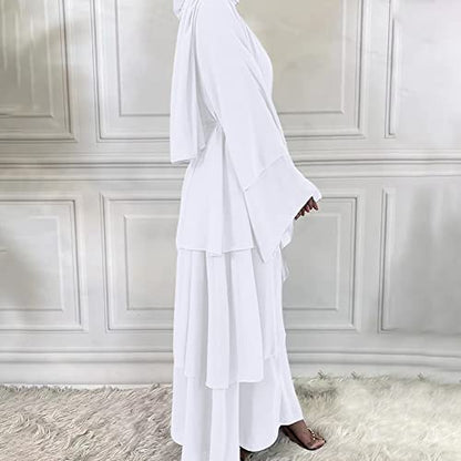 Muslim Abaya Dress for Women - Long Sleeve Islamic Dubai Abaya Cardigan Robe - Middle East Prayer Dress with Hijab - color: #A: White, size: Small