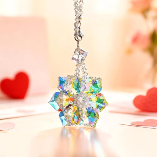Crystal Snowflake Car Pendant Lucky Hanging Rear View Mirror Ornament - color: Rainbow Snowflake