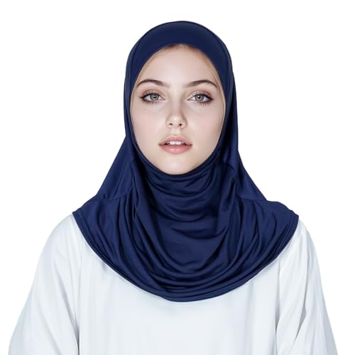 Solid Color Hijab for Women Muslim Prayer Scarfs for Women Women's Instant Hijab Modest Islamic Khimar - color: Navy