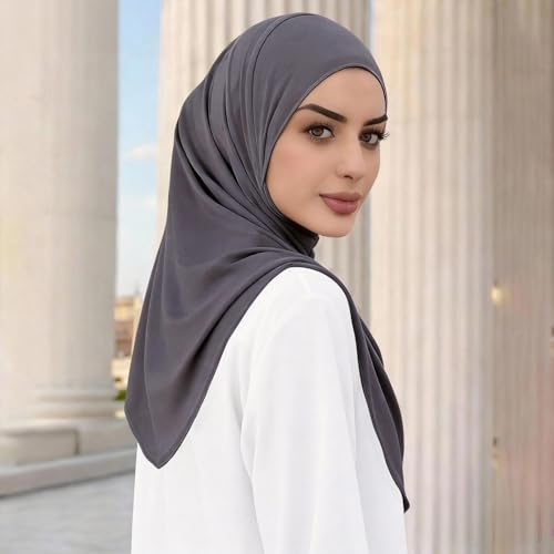 Instant Hijab Ready To Wear Hijab Scarf for Women Soft Long Muslim Jersey Hijabs Head Scarf for Prayer Abaya - color: Dark Grey