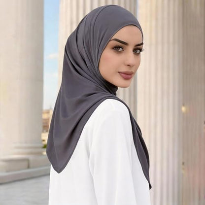 Instant Hijab Ready To Wear Hijab Scarf for Women Soft Long Muslim Jersey Hijabs Head Scarf for Prayer Abaya - color: Dark Grey