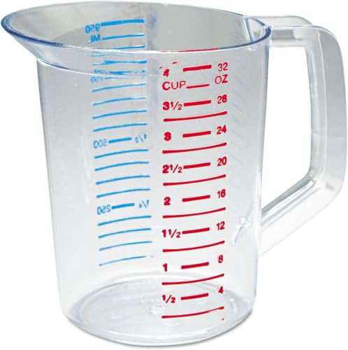 Rubbermaid Commercial Products Bouncer Clear Measuring Cup 4-Cup/1-Quart Clear Strong Food Grade Easy Read for Liquid/Dry Ingredients for Home/Professional Kitchen 32-Ounce (Pack of 6) - size: 32-Ounce (Pack of 6)