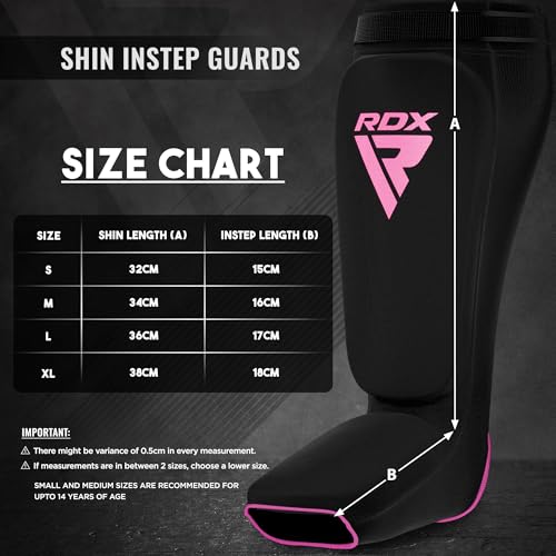RDX Shin Guards Kickboxing Muay Thai, SATRA Approved, MMA Leg Instep Protection Pads, Sparring Training Martial Arts Boxing, Elasticated Padded Protector, Karate BJJ Taekwondo Gear, Men Women - color: Black Pink, size: Medium