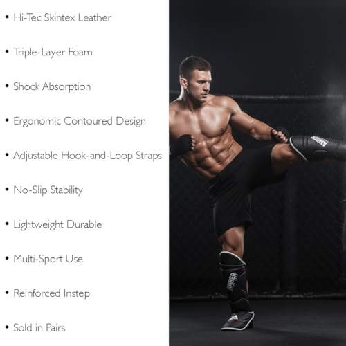 Centurion Muay Thai Shin and Instep Guards, High-Density Foam Protection, Skintex Leather, Adjustable Straps, Lightweight & Durable for MMA, Kickboxing, Muay Thai, and Taekwondo - size: X-Large