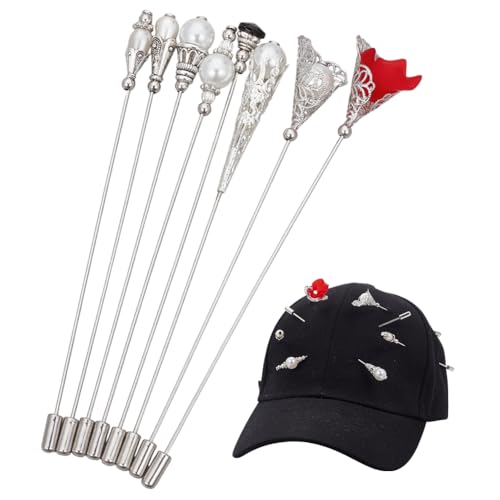 8Pcs Vintage Hat Pin Lapel Stick Pin Brass Elegant Decorative Long Needle Pins for Hat Tie Scarf Badge Suits Cardigan Brooches Jewelry Accessories Wedding Birthday Party - style: Flower pearl