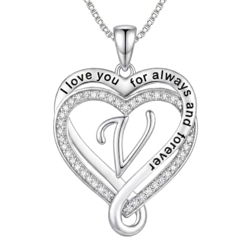 Heart Initial Necklace for Women Double Heart Letters Necklaces - color: V