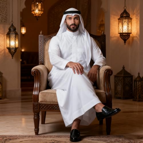 Men's Thobe Muslim Clothes Long Sleeve Middle East Saudi Kaftan Islamic Abaya Dubai Arab Robe - size: Large