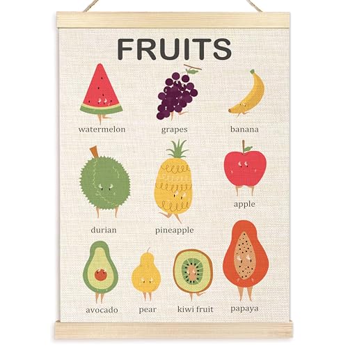 Ecezatik Fruits Poster Hanger Frame, Fruit Wall Art, Fruit Food Learning Posters Wall Decor for Toddler Kids Room Nursery Playroom Classroom Preschool, Kitchen Wall Decor, 12x16 Inches - color: E-wall art-Popular science, size: 16"L x 12"W
