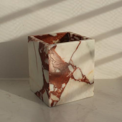 Calacatta Red Marble Toothbrush Holders for Bathroom, Natural Marble Makeup Brush Holder Countertop Organizer - color: Calacatta Red