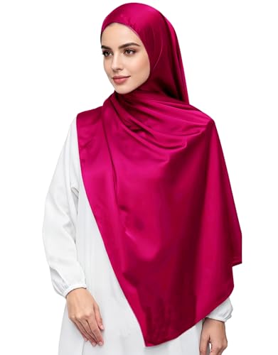 Lina & Lily Luxury Satin Hijab Head Scarf Shawl Wrap for Muslim Women Extra Long - color: Hot Pink