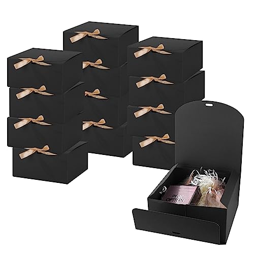 24 PCS Black Gift Boxes with Lids，9.8x7.8x3.9, Bridesmaid Proposal Box with Ribbon, Gift Boxes for Wedding, Christmas, Valentine's Day,Birthday,Baby Shower and the other Parties - color: Black, size: 1 Count (Pack of 24)