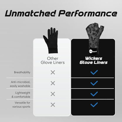 Wickers Thin Fingerless Gloves Men & Women - Lightweight Inner Boxing Gloves, Breathable Inner Glove Liners for Exercise, Gym Glove - Pair - color: Gray Camo, size: Large