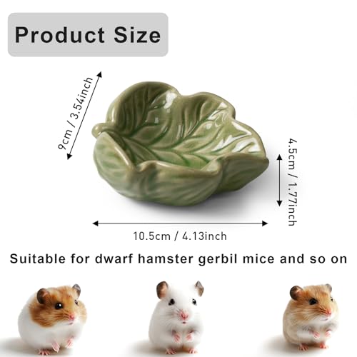 2 Pack Ceramic Hamster Food Bowl Anti-Tip Chew-Proof Water Dish | Leaf Shape Bowl Easy to Clean & Heavy Duty Feeding Drinking Guinea Pig Bowl for Syrian Gerbil Mouse Chinchilla Hedgehog