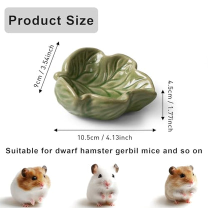 2 Pack Ceramic Hamster Food Bowl Anti-Tip Chew-Proof Water Dish | Leaf Shape Bowl Easy to Clean & Heavy Duty Feeding Drinking Guinea Pig Bowl for Syrian Gerbil Mouse Chinchilla Hedgehog