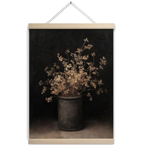 UTELKA Black Gold Flroal Wall Decor Art, Vinatge Moody Flower Posters Aesthetic, Retro Flower Wall Art Aesthetic Moody Kitchen Decor for Kichen Office Living Room Bathroom 12x16 - color: Black Gold Flroal