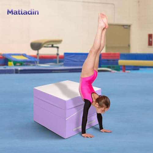 Matladin 48"x24"x14" Tumbling Mat - Folding Gymnastics Cheese Wedge Mat for Kids, Girls Home Training - color: White, Purple