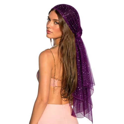 Sequin Scarf for Women Lightweight Mesh Shawl Wrap Bandana Hijab Headscarf for Summer Evening Dress - color: Darkpurple
