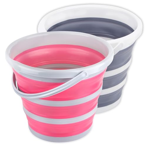 Collapsible Bucket 10L 2.6 Gallon Cleaning Bucket Mop Bucket Folding Foldable Portable Small Plastic Water Supplies for Outdoor Garden Camping Fishing Car Wash Space Saving Pink - color: Gray + Pink