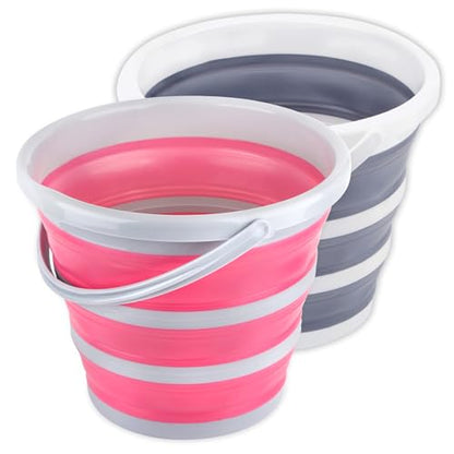 Collapsible Bucket 10L 2.6 Gallon Cleaning Bucket Mop Bucket Folding Foldable Portable Small Plastic Water Supplies for Outdoor Garden Camping Fishing Car Wash Space Saving Pink - color: Gray + Pink