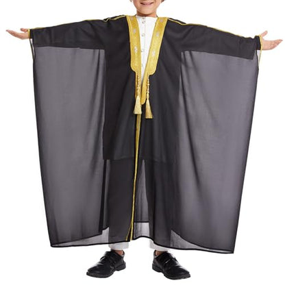 Toddler Boys Muslim Arabic Thobe Long Sleeve Embroidered Islamic Kaftan Teens Middle East Prayer Dress Ramadan Eid Clothes - color: Black, size: 1-2T