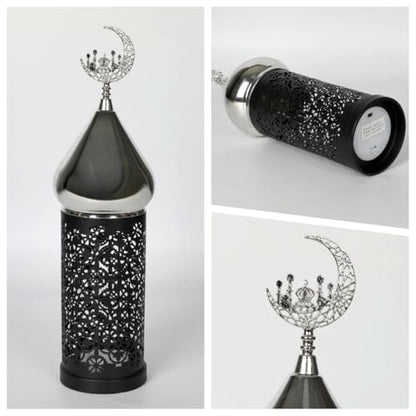 Moroccan Style LED Candle Lantern , 14 Inch Lantern Indoor for Ramadan Decorative Metal Lamp （Black）