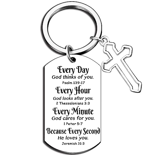 Aisity Christian Gifts for Women Inspirational Bible Verse for Friends Men Cross Christians Keychain - color: Silver