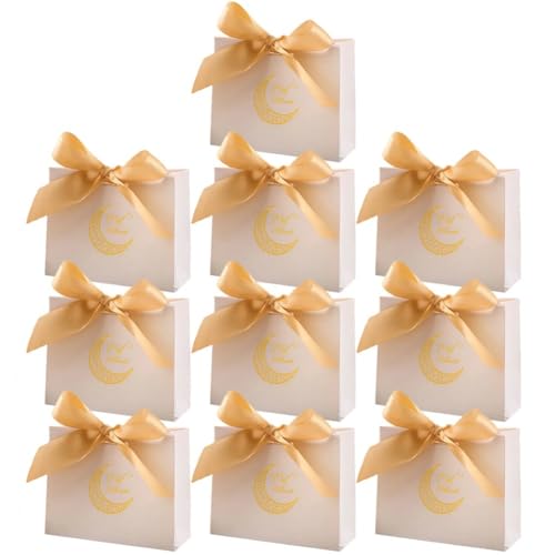 10pcs Eid Gift Bags Ramadan Snack Bags with Gold Ribbon, Reusable Eid Mubarak Bags for Presents Festive Party Wrapping - color: Style3