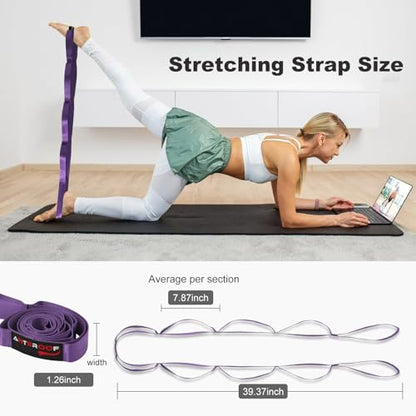 Durable Non-Elastic Stretch Strap for Physical Therapy and Yoga, 10 Loops Stretching Band for Pilates, Flexibility, Exercise - Ideal for Men & Women - color: ‎Purple