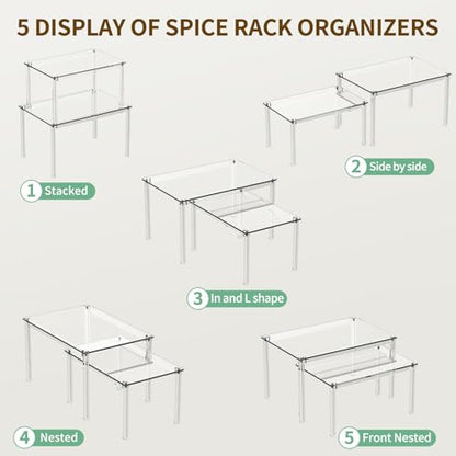 4Pack Acrylic Cabinet Organizer, Clear Cabinet Organizer Shelf, Spice Rack Organizer for Cabinet for Dishes, Spices, Soda Cans and Bottles, Stackable Shelves House Essentials for Gift