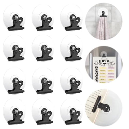 Self Adhesive Metal Clips, 12 Pcs Upgrade Strong self-Adhesive Clips for Hanging and Organization, Spring Clip for Paper Poster Tapestry Photo Wall Teacher Student Home Kitchen Office, Black - color: Black