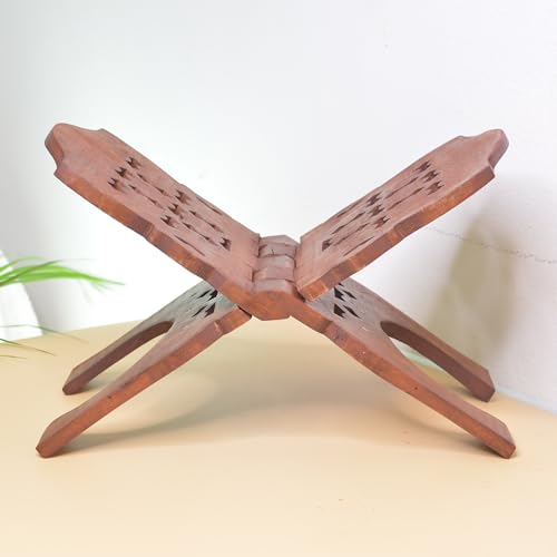 Goofy Turtle Brass Work Geeta Stand Wooden for Reading Handmade fordable rehal Books Book Box Quran Granth Pooja bhagwat ramayan Holder rihal Bible gita ramayanam Sharif 15 inch