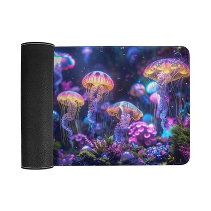 KeKee Colorful Sea Aquarium Neon Jellyfish Octopus Mushrooms Large Mouse Pad Gaming Mousepad Desk Pad for Keyboard and Mouse Mat Non-Slip Base 40X75cm, Style - size: 40X75cm
