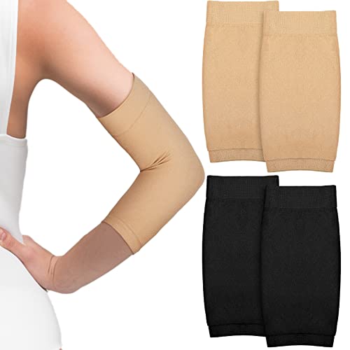 Vicenpal 2 Pairs Tattoo Cover up Sleeve Forearm Arm Sleeves for Women Men Compression Tattoo Upper Arm Cover(Black, Nude) - color: Black, Nude