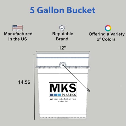 5-Gallon Bucket Only – No Lid Included, Made in USA, Food Grade BPA Free Plastic, Heavy Duty Multi-Use, Metal Handle with Grip, Stackable Storage – White, 1 Pack - color: White, size: 1
