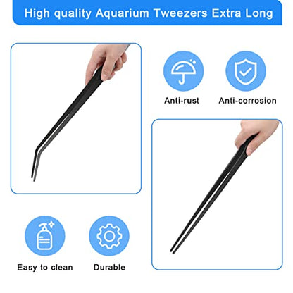 Aquarium Tweezers Extra Long 15 inches, Luxiv Stainless Steel Straight and Curved Tweezers 38cm Extra Long Tweezers for Fish Tank Plant Aquascape Tools, Feeding Tongs (15 inches, Black) - color: Black